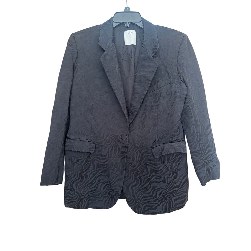 Sandro Celine Jacquard Jacket Linen Blend Black Size 40 US Size 8